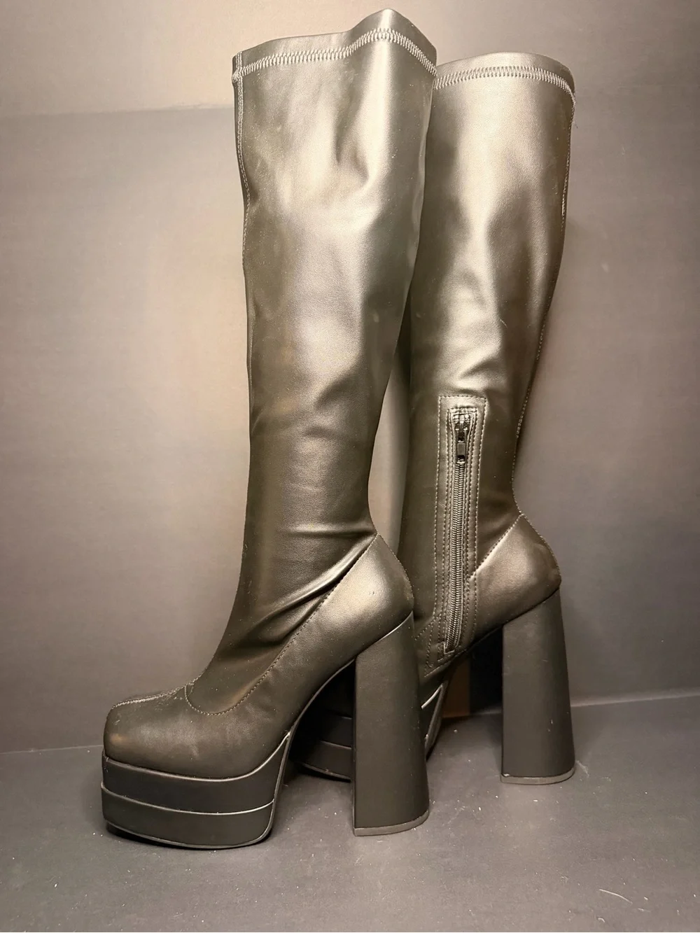 SODA Y2K Black Knee High Platform Chunky Heel Boots Size 8
